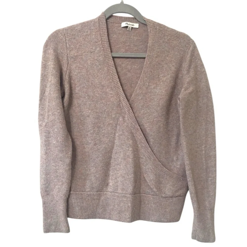 Madewell Faux Wrap Coziest Yarn Pullover Heather Boysenberry V Neckline Sweater